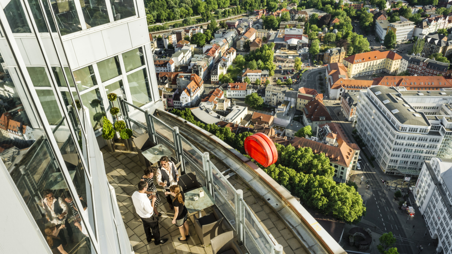 Blick vom JenaTower auf die Innenstadt Jenas © JenaKultur, Foto: Andreas Hub