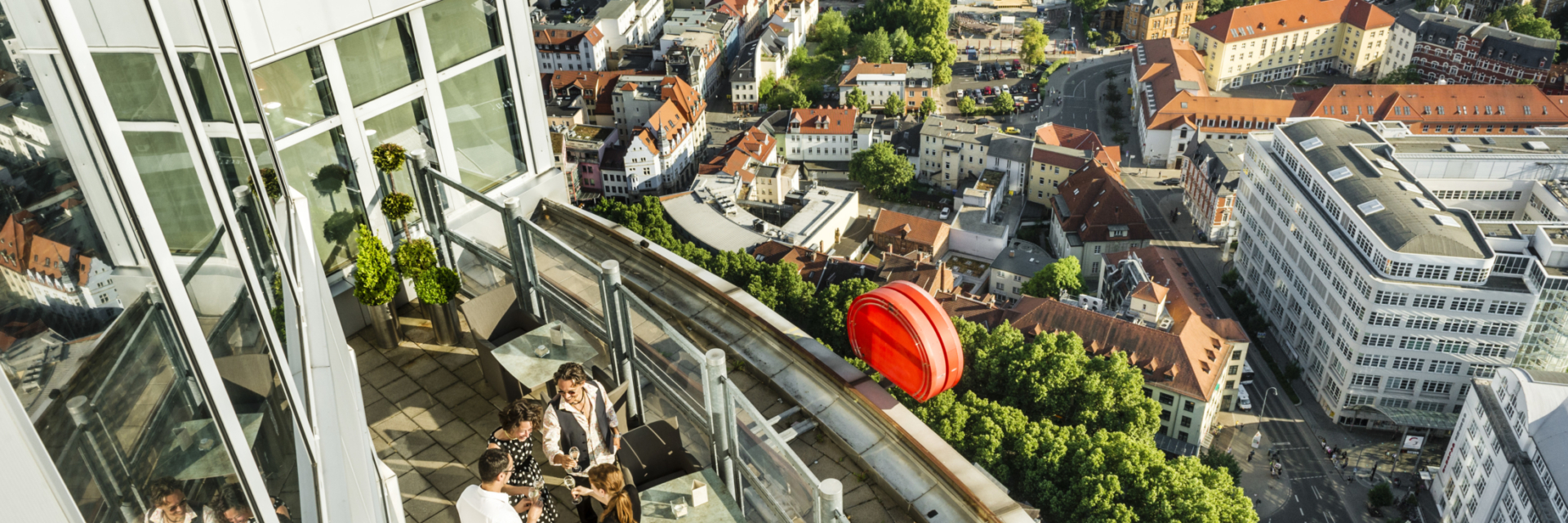 Blick vom JenaTower auf die Innenstadt Jenas © JenaKultur, Foto: Andreas Hub