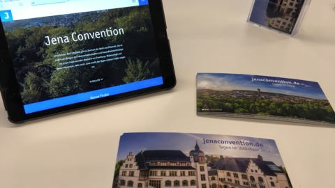 Die Auslage des Jena Convention Bureau auf der LOCATIONS Mitteldeutschland © JenaKultur, Foto: Jenny Marx Die Auslage des Jena Convention Bureau auf der LOCATIONS Mitteldeutschland © JenaKultur, Foto: Jenny Marx